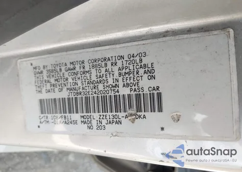 2004 Toyota Corolla Ce из США, поврежденный, VIN JTDBR32E242020754